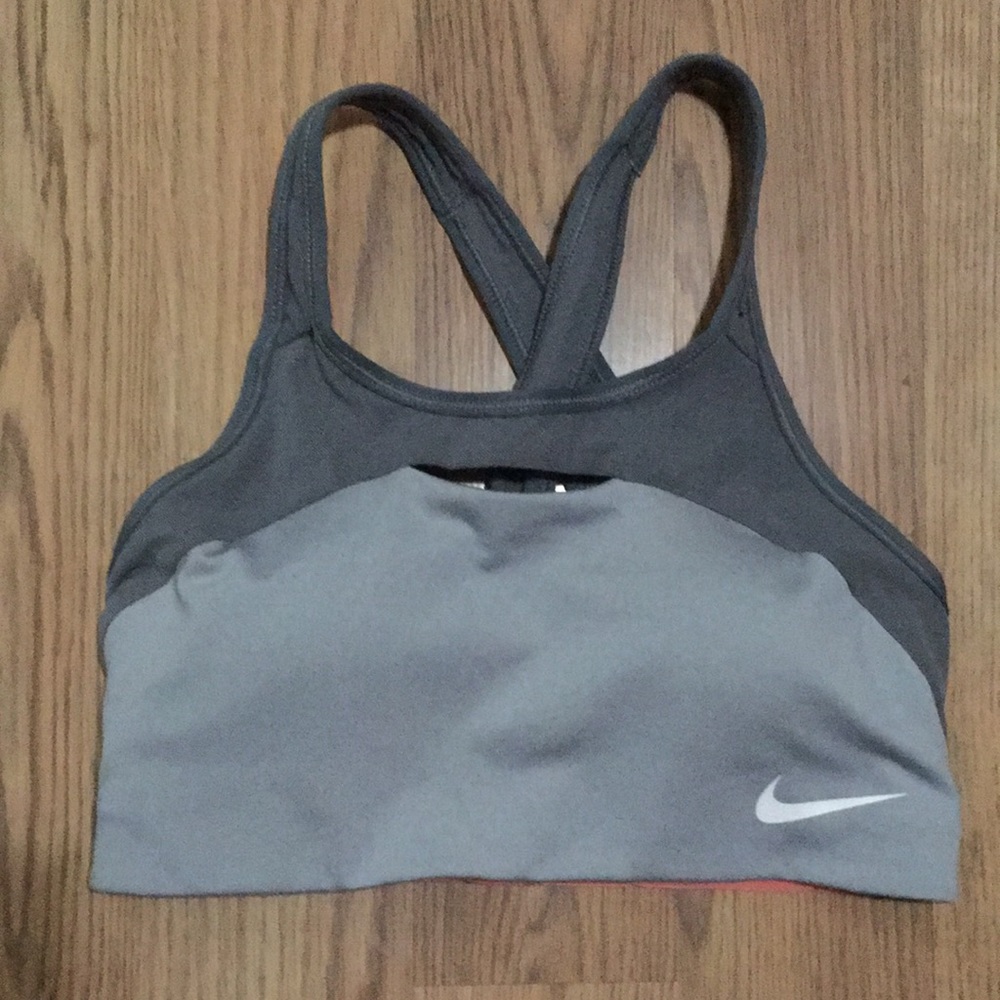 Nike sports bra grey breathable mesh cutout racerback size S